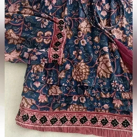 NAT Natalie Martin Size Medium Lola Blue Floral Blouse Bohemian Boho - Picture 4 of 9